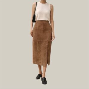 Vintage Suede Skirt Midi Brown Side Slit Western Minimalist 90s Made in Canada